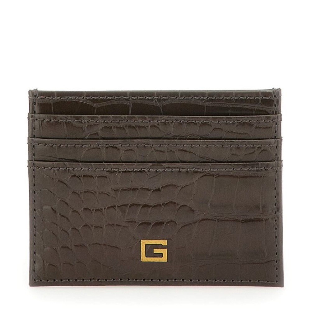 Guess Embossed Leather Card Holder - Brown